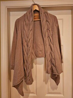 C.uzzle 100% Wool Waterfall Cardigan Cable Knit Size S